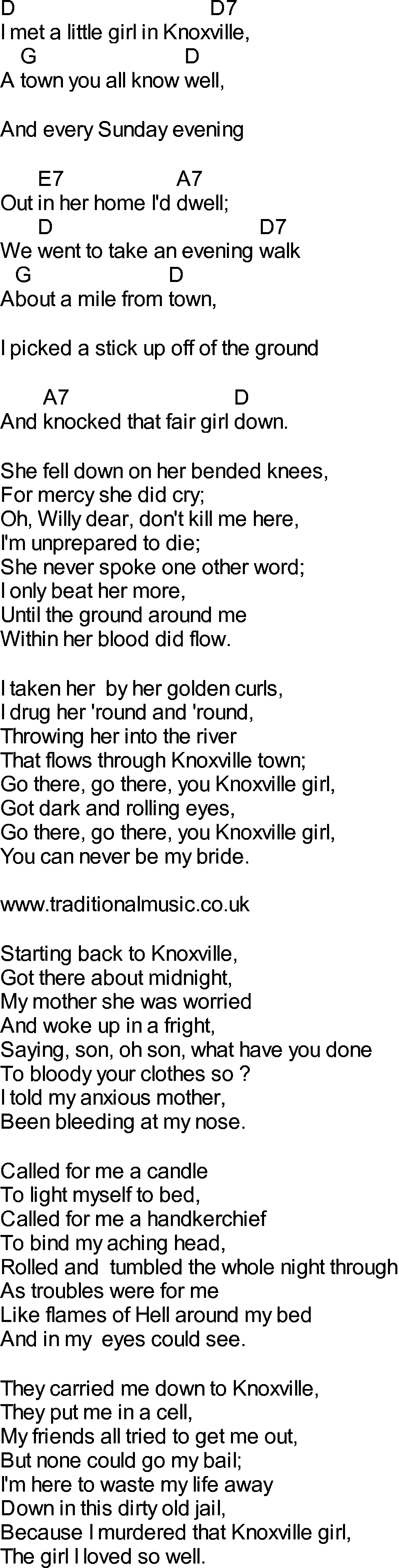 Bluegrass songs with chords - Knoxville Girl